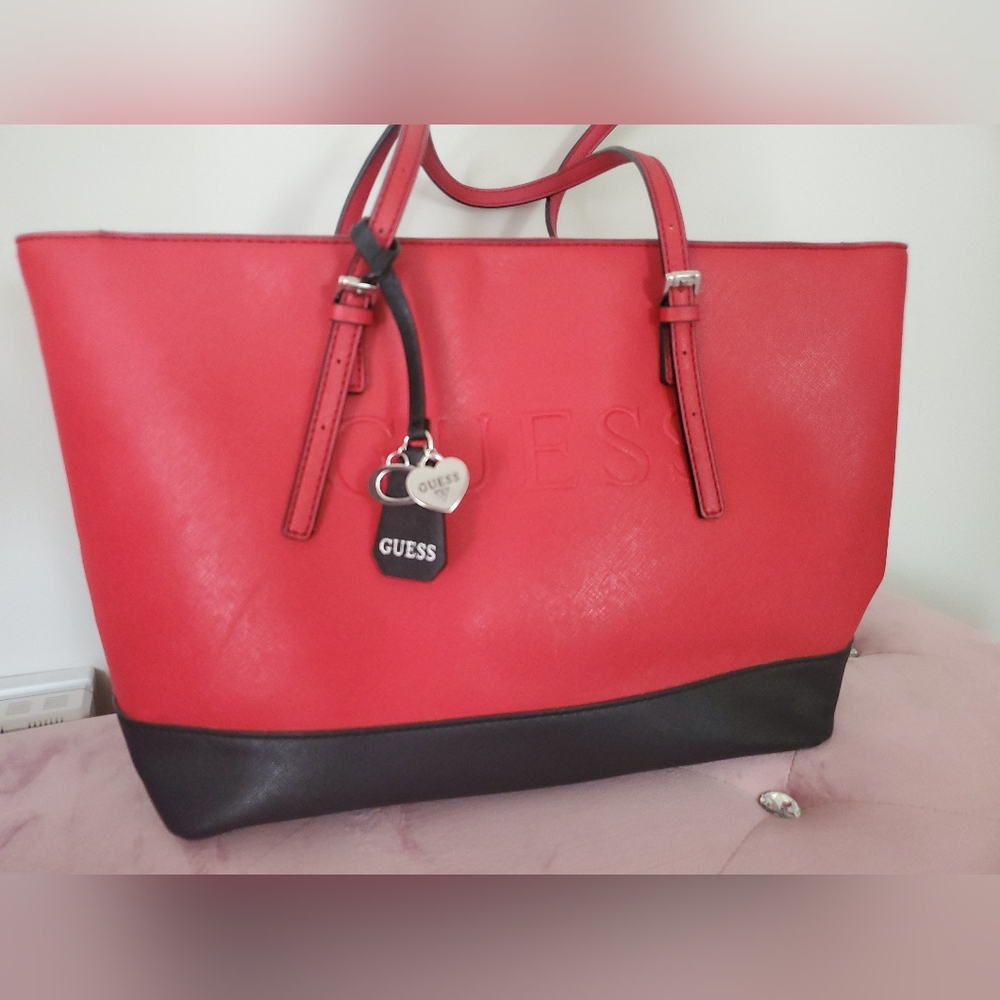 GUESS Red and Black Women's Tote Bag